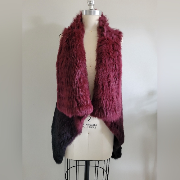 RUDSAK knit rabbit fur vest ombre colour deep red to black - Picture 2 of 12